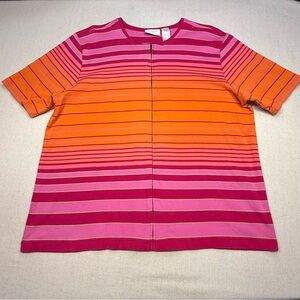 Liz Claiborne Woman - Pink & Orange Striped Top - Front Zipper - Size 2X